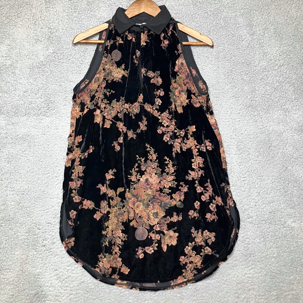 Y2K Gimmicks BKE Burnout Velvet Sleeveless Tunic Women M Black Floral Whimsigoth